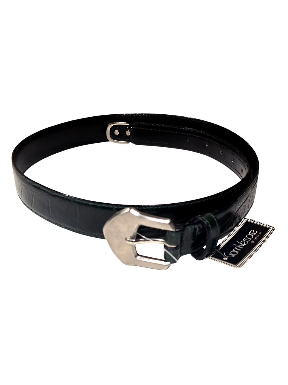 Gianni Versace Vintage Leather Belt 90 36 Green Italy NOS NWT Croc Embossed